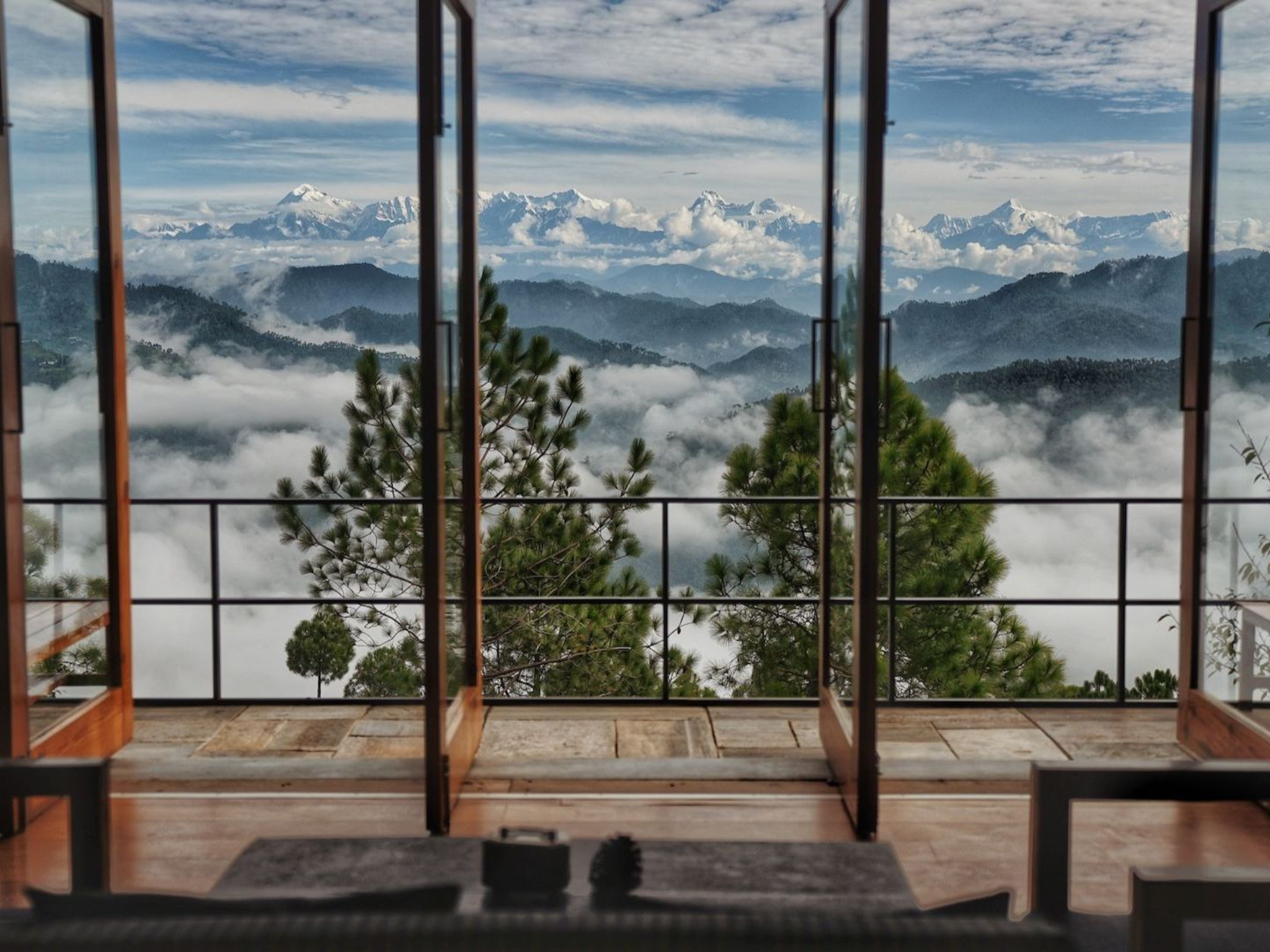 Mountain view through window